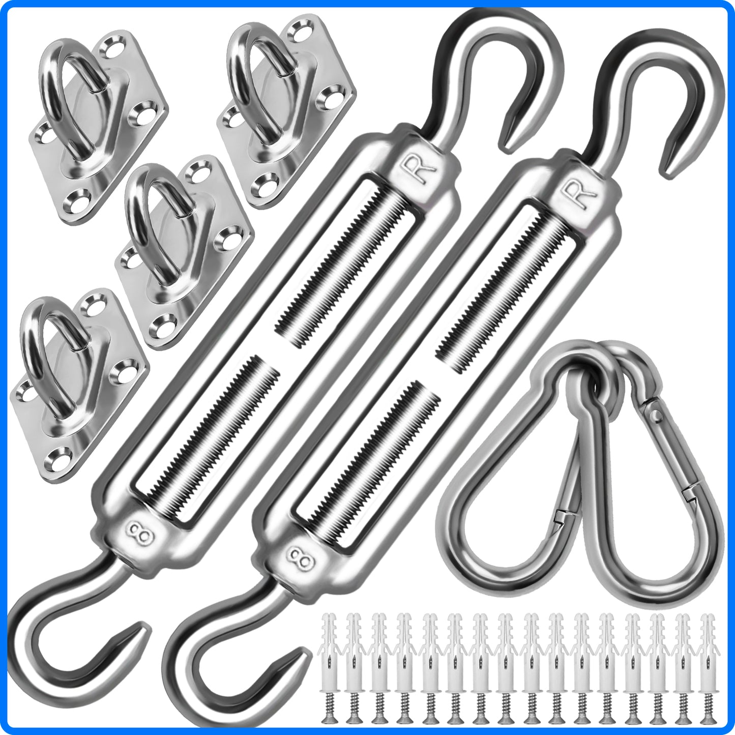 Sun Shade Sail Fixing Kit, M6 Heavy Duty Sun Sail Shade Hardware Kit, 304 Stainless Steel Awning Attachment Set for Garden Triangle and Square, Hardware Accessories Kit
